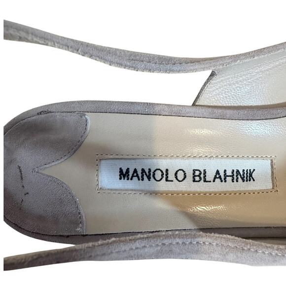 Manolo Blahnik Beige Suede Allurasa Slingback High Heel Pump 38 - Picture 7 of 10